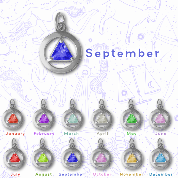 AS01. AA Circle Pendant, Birthstones. Sterling Silver. - Premium Jewelry from 12 Step Gold by Jonathan Friedman - Just $29.95! Shop now at Choices Books & Gifts