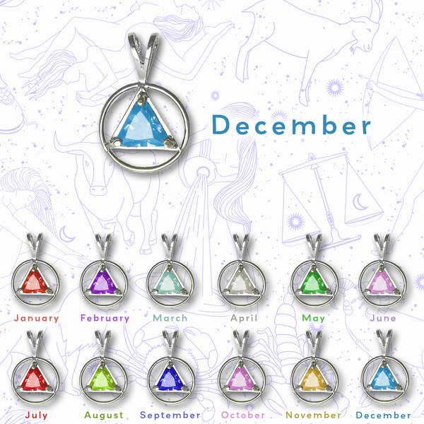 AS01. AA Symbol Birthstone Crystal. Sterling Silver. - Premium Jewelry from 12 Step Gold by Jonathan Friedman - Just $30! Shop now at Choices Books & Gifts