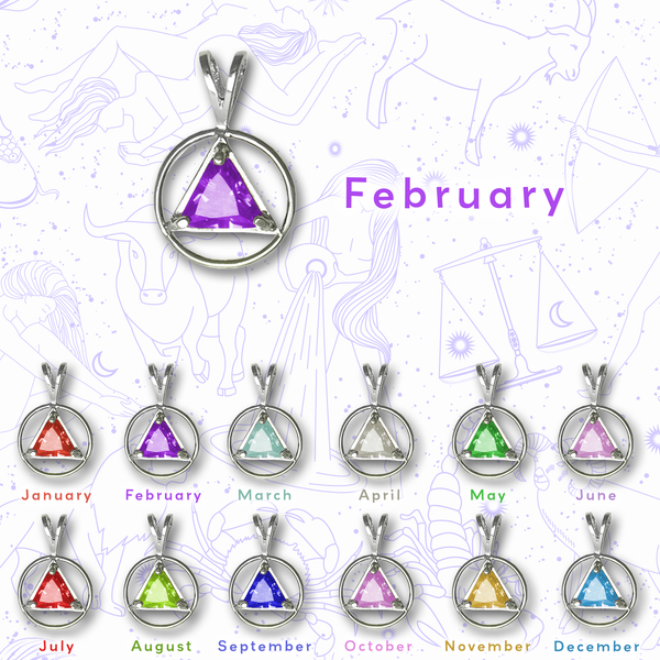 AS01. AA Symbol Birthstone Crystal. Sterling Silver. - Premium Jewelry from 12 Step Gold by Jonathan Friedman - Just $30! Shop now at Choices Books & Gifts