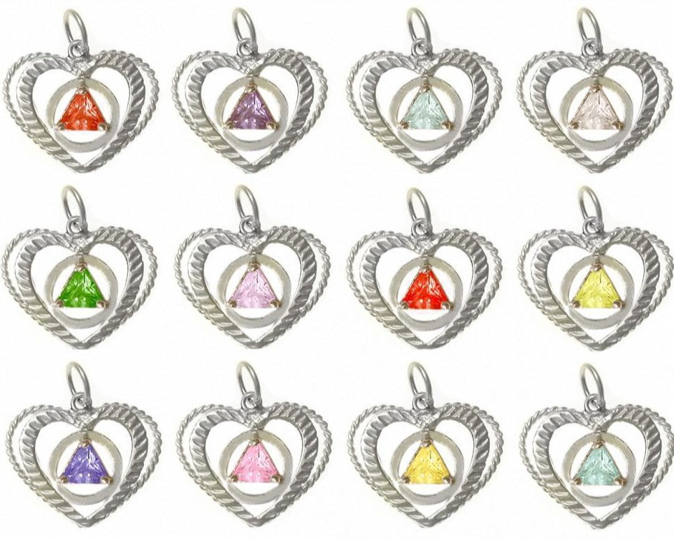 AS08.  AA Symbol set in a Open Heart, Birthstones. Sterling Silver. - Premium Jewelry from 12 Step Gold by Jonathan Friedman - Just $34.95! Shop now at Choices Books & Gifts