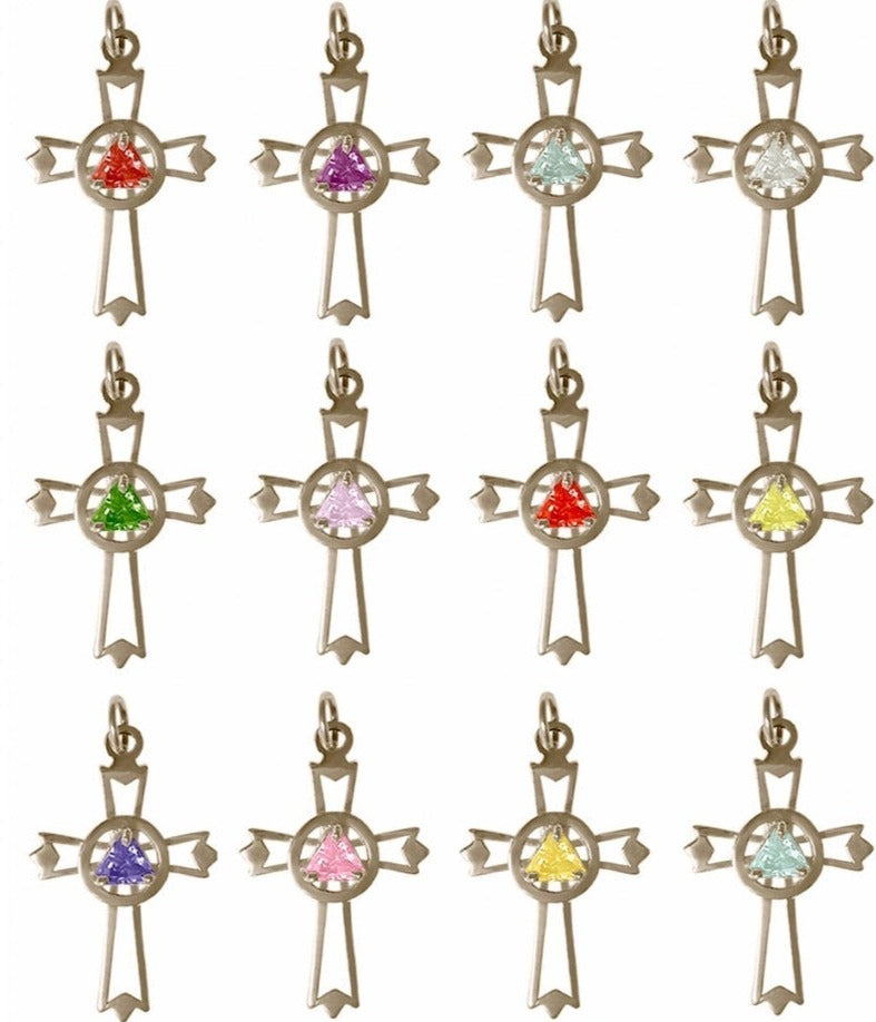 AS09.  AA Symbol set inside Cross, Birthstones. Sterling Silver. - Premium Jewelry from 12 Step Gold by Jonathan Friedman - Just $25! Shop now at Choices Books & Gifts