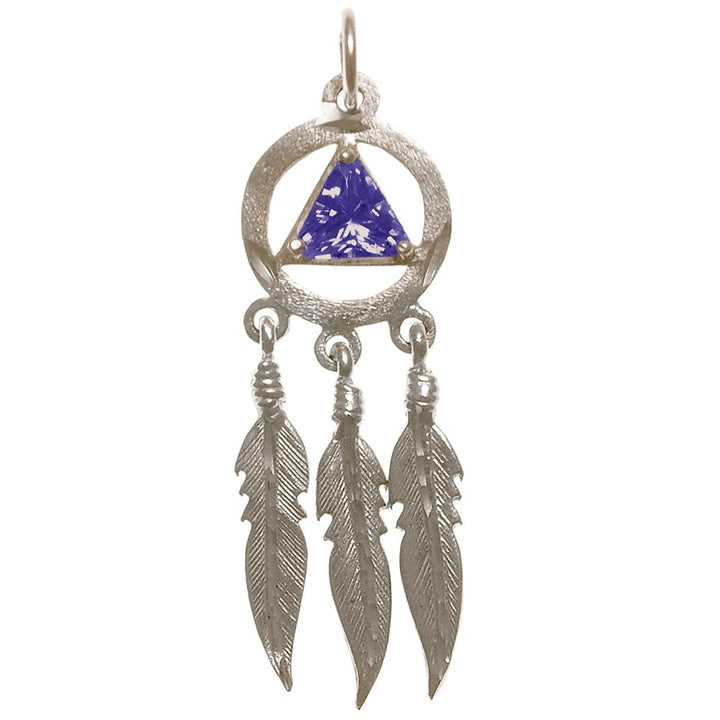 AS10.  AA Symbol with 3 Feathers, Birthstones. Sterling Silver. - Premium Jewelry from 12 Step Gold by Jonathan Friedman - Just $35! Shop now at Choices Books & Gifts