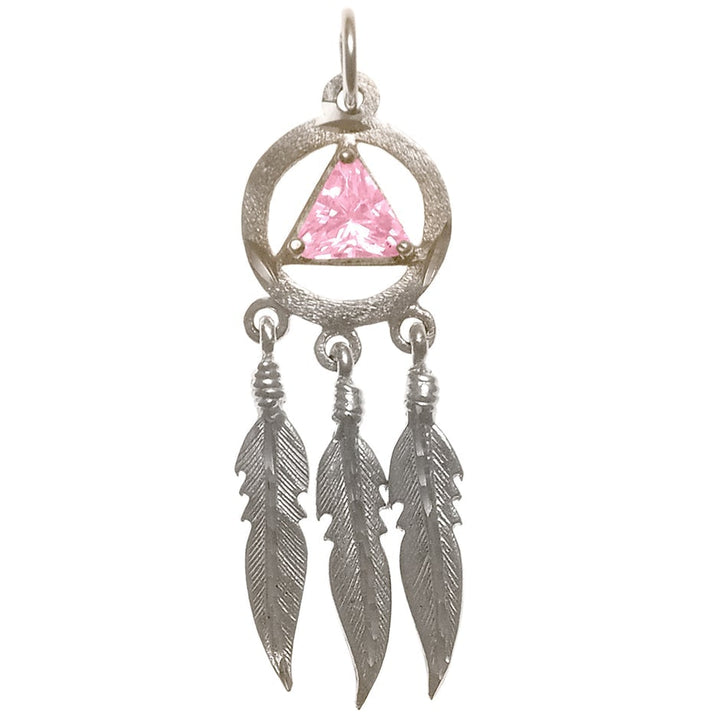 AS10.  AA Symbol with 3 Feathers, Birthstones. Sterling Silver. - Premium Jewelry from 12 Step Gold by Jonathan Friedman - Just $35! Shop now at Choices Books & Gifts