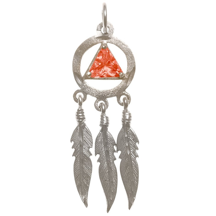 AS10.  AA Symbol with 3 Feathers, Birthstones. Sterling Silver. - Premium Jewelry from 12 Step Gold by Jonathan Friedman - Just $35! Shop now at Choices Books & Gifts