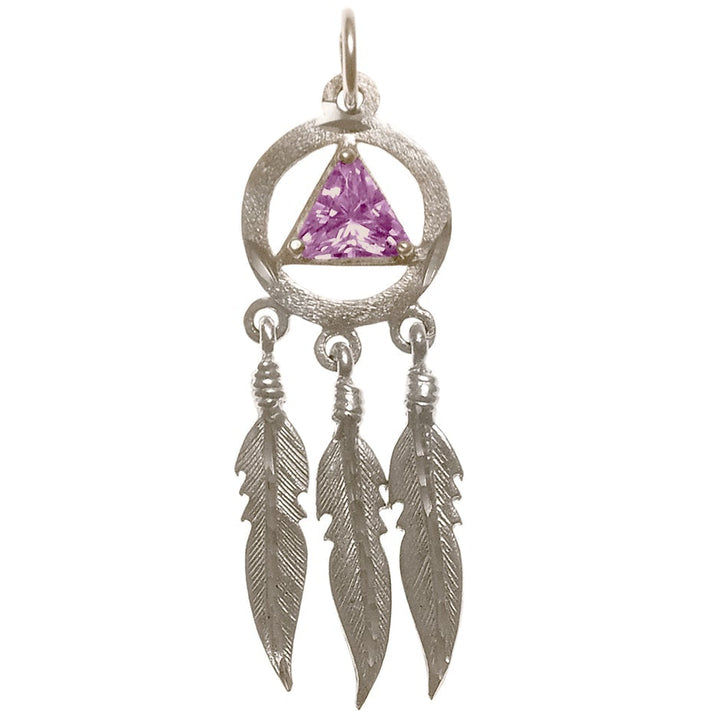 AS10.  AA Symbol with 3 Feathers, Birthstones. Sterling Silver. - Premium Jewelry from 12 Step Gold by Jonathan Friedman - Just $35! Shop now at Choices Books & Gifts
