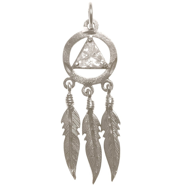 AS10.  AA Symbol with 3 Feathers, Birthstones. Sterling Silver. - Premium Jewelry from 12 Step Gold by Jonathan Friedman - Just $35! Shop now at Choices Books & Gifts