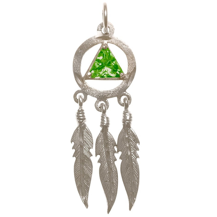 AS10.  AA Symbol with 3 Feathers, Birthstones. Sterling Silver. - Premium Jewelry from 12 Step Gold by Jonathan Friedman - Just $35! Shop now at Choices Books & Gifts