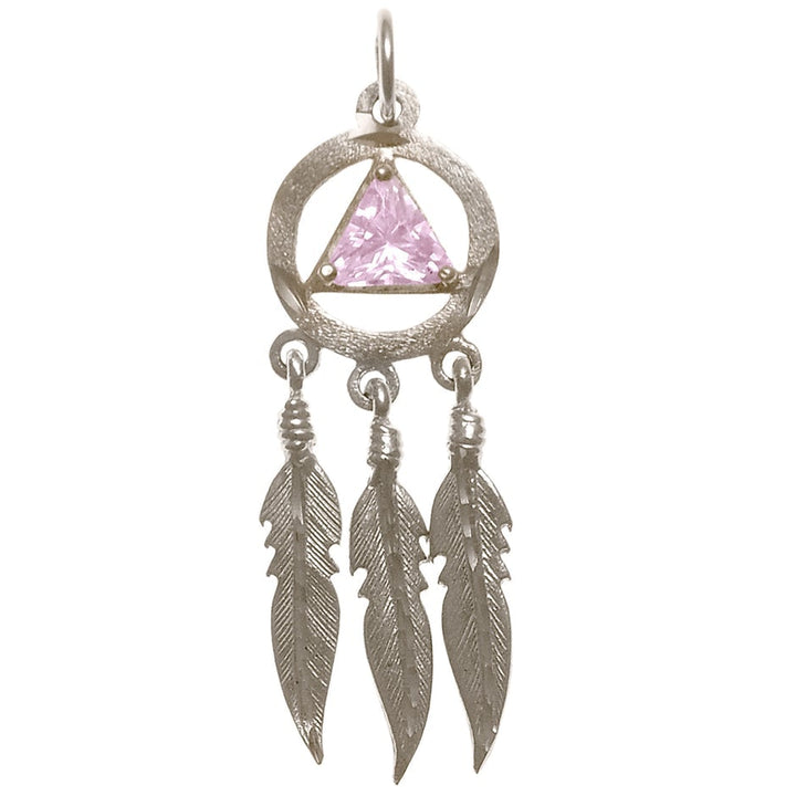 AS10.  AA Symbol with 3 Feathers, Birthstones. Sterling Silver. - Premium Jewelry from 12 Step Gold by Jonathan Friedman - Just $35! Shop now at Choices Books & Gifts