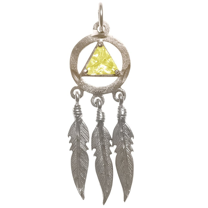 AS10.  AA Symbol with 3 Feathers, Birthstones. Sterling Silver. - Premium Jewelry from 12 Step Gold by Jonathan Friedman - Just $35! Shop now at Choices Books & Gifts
