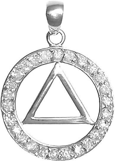 AS13.  AA Symbol in a Circle of Crystals Pendant. Sterling Silver. - Premium Jewelry from 12 Step Gold by Jonathan Friedman - Just $25! Shop now at Choices Books & Gifts