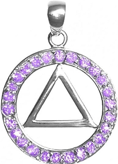 AS14.  AA Symbol in a Circle of Crystals Pendant. Sterling Silver. - Premium Jewelry from 12 Step Gold by Jonathan Friedman - Just $25! Shop now at Choices Books & Gifts