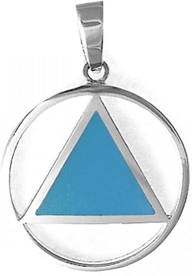 AS20. AA Symbol with Turquoise Blue Enamel Inlay,. Sterling Silver. - Premium Jewelry from 12 Step Gold by Jonathan Friedman - Just $40! Shop now at Choices Books & Gifts
