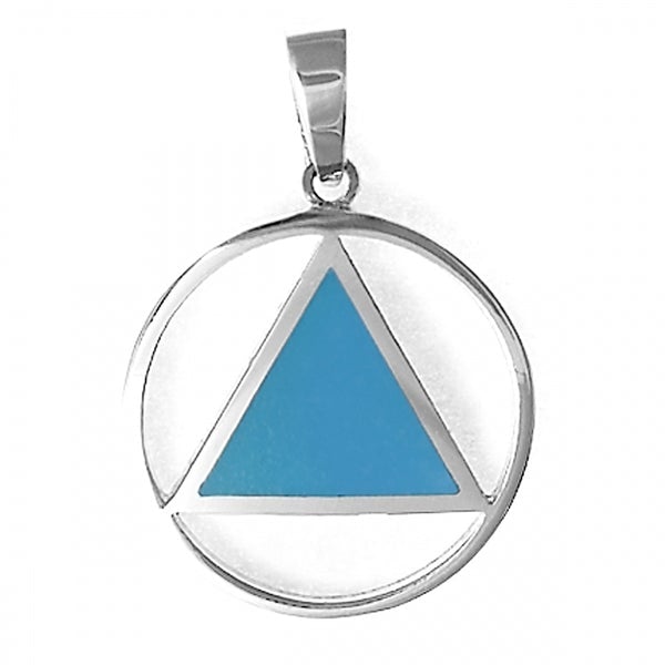 AS20. AA Symbol with Turquoise Blue Enamel Inlay,. Sterling Silver. - Premium Jewelry from 12 Step Gold by Jonathan Friedman - Just $40! Shop now at Choices Books & Gifts