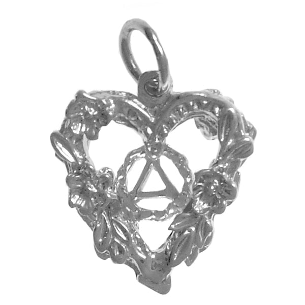 AS26.  AA Symbol Heart with Flowers. Sterling Silver. - Premium Jewelry from 12 Step Gold by Jonathan Friedman - Just $25! Shop now at Choices Books & Gifts