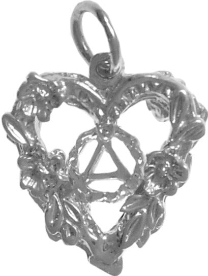 AS26.  AA Symbol Heart with Flowers. Sterling Silver. - Premium Jewelry from 12 Step Gold by Jonathan Friedman - Just $25! Shop now at Choices Books & Gifts