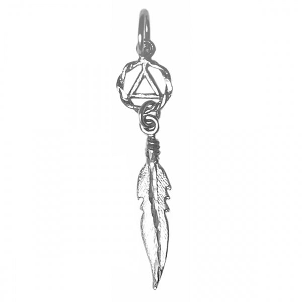 AS60. AA Circle Triangle with a Single Feather. Sterling Silver. - Premium Jewelry from 12 Step Gold by Jonathan Friedman - Just $12! Shop now at Choices Books & Gifts