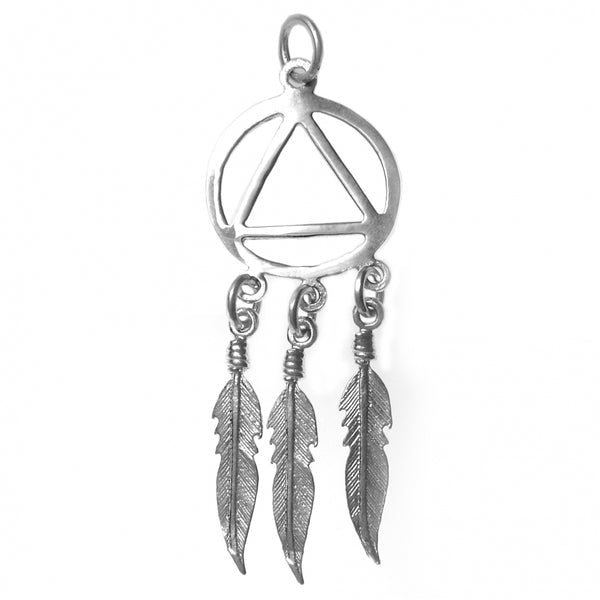 AS61. AA Symbol with 3 Feathers. Sterling Silver. - Premium Jewelry from 12 Step Gold by Jonathan Friedman - Just $30! Shop now at Choices Books & Gifts
