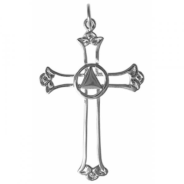 AS62. AA Symbol with Solid Triangle Set in a Open Cross. Sterling Silver. - Premium Jewelry from 12 Step Gold by Jonathan Friedman - Just $25! Shop now at Choices Books & Gifts