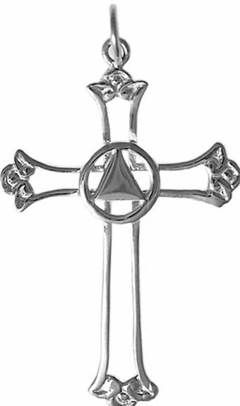 AS62. AA Symbol with Solid Triangle Set in a Open Cross. Sterling Silver. - Premium Jewelry from 12 Step Gold by Jonathan Friedman - Just $25! Shop now at Choices Books & Gifts