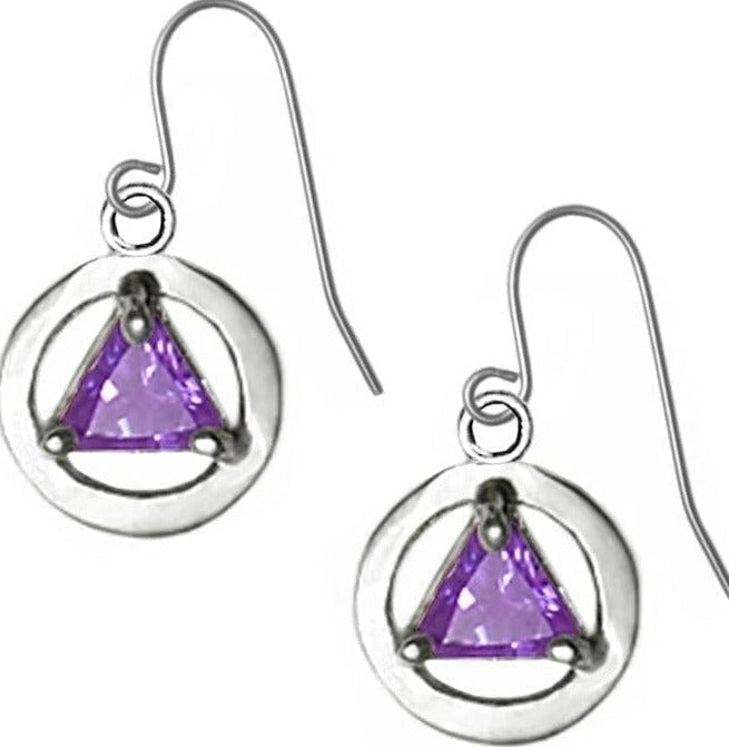 ASE01.  AA Birthstone Drop Earrings. Sterling Silver. - Premium Jewelry from 12 Step Gold by Jonathan Friedman - Just $25! Shop now at Choices Books & Gifts