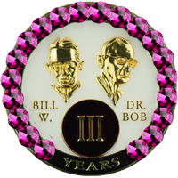B06. Bill & Bob AA Medallion, White w Pink Crystals (1-55)