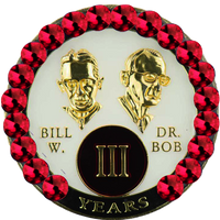 B08. Bill & Bob AA Medallion, White w Red Crystals (1-55)
