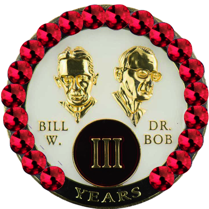 B08. Bill & Bob AA Medallion, White w Red Crystals (1-55)