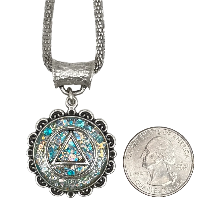 B08. "Magical Silver Blue Swirl", AA Silver Plated Necklace.