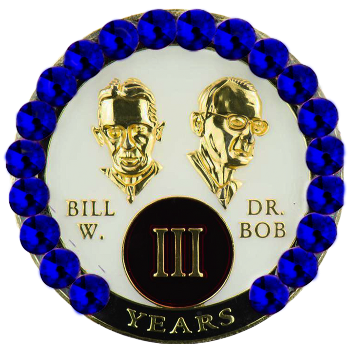 B09. Bill & Bob Medallion, White w Blue Crystals (1-55)