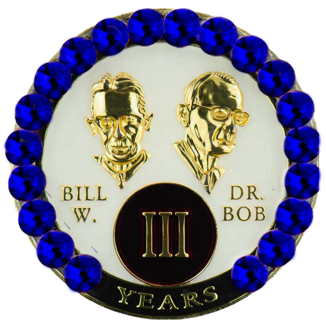 #B09. Bill & Bob White Coin w Blue Crystals (1-55)