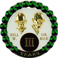 B10. Bill & Bob Coin, White w Green Crystals (1-55)