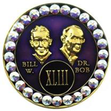 #B12. Bill & Bob Purple Coin w AB White Crystals (1-55) - Premium Medallions from Choices - Just $21.95! Shop now at Choices Books & Gifts