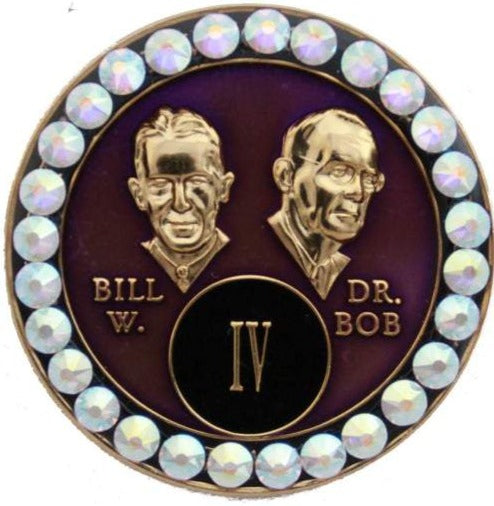 #B12. Bill & Bob Purple Coin w AB White Crystals (1-55) - Premium Medallions from Choices - Just $21.95! Shop now at Choices Books & Gifts