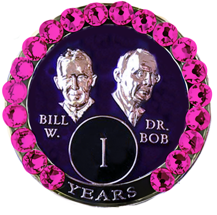 #B15a. Bill & Bob Purple Coin w Pink Crystals (1-55)