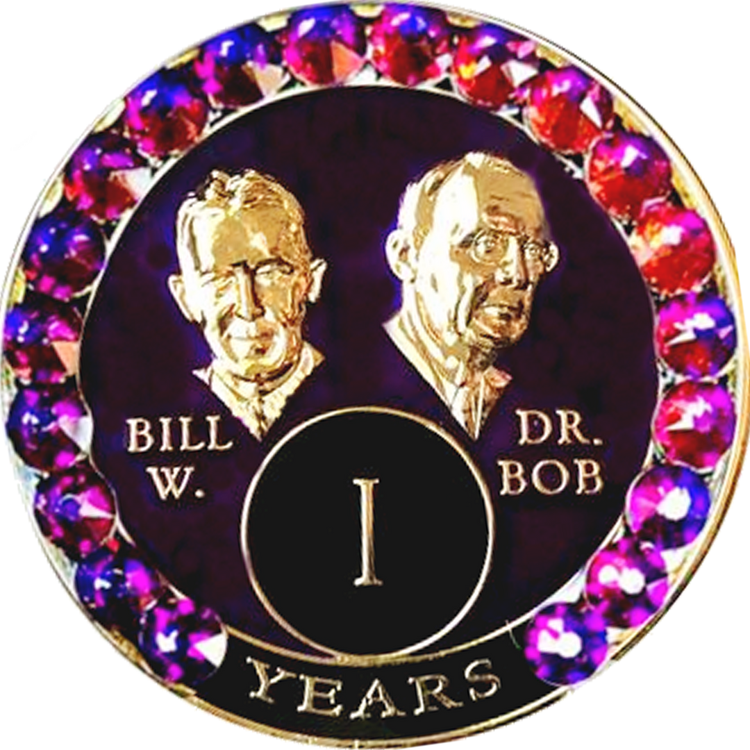 Bill & Bob Purple Coin with Volcano Crystals - Recovery Medallion from Choices Books & Gifts