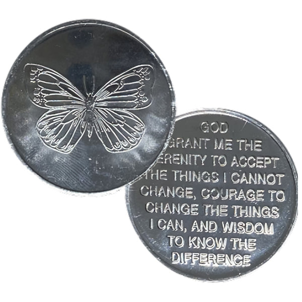 Butterfly with Serenity Prayer Aluminum Coin - Recovery Medallion from Choices Books & Gifts