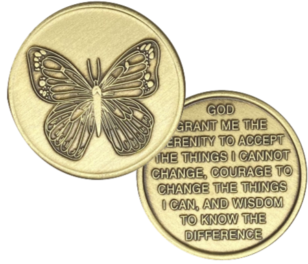 Butterfly with Serenity Prayer Bronze Coin - Recovery Medallion from Choices Books & Gifts