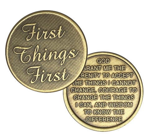 First Things First, Serenity Prayer, Bronze AA Coin - Recovery Medallion from Choices Books & Gifts