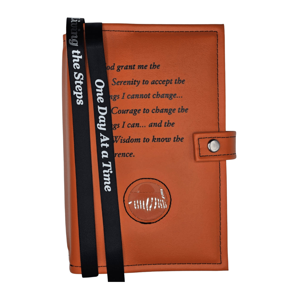 G005. AA DOUBLE Book Cover, Hardcovers.  Serenity Prayer w Coin. 10 Colors.