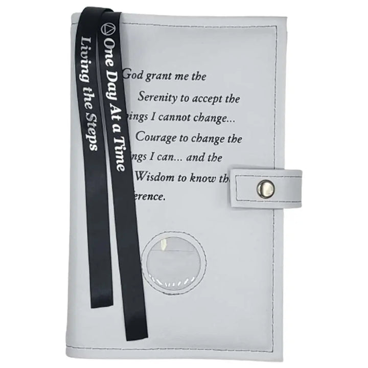 G005. AA Double Book Cover for Hardcovers. Style:  Serenity Prayer w Coin.  Available in 10 Colors.