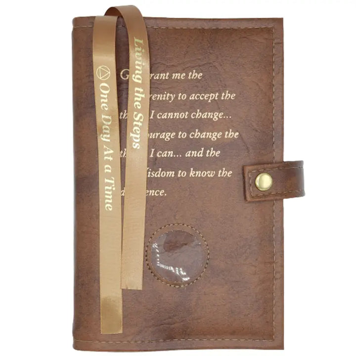 G005. AA Double Book Cover for Hardcovers. Style:  Serenity Prayer w Coin.  Available in 10 Colors.