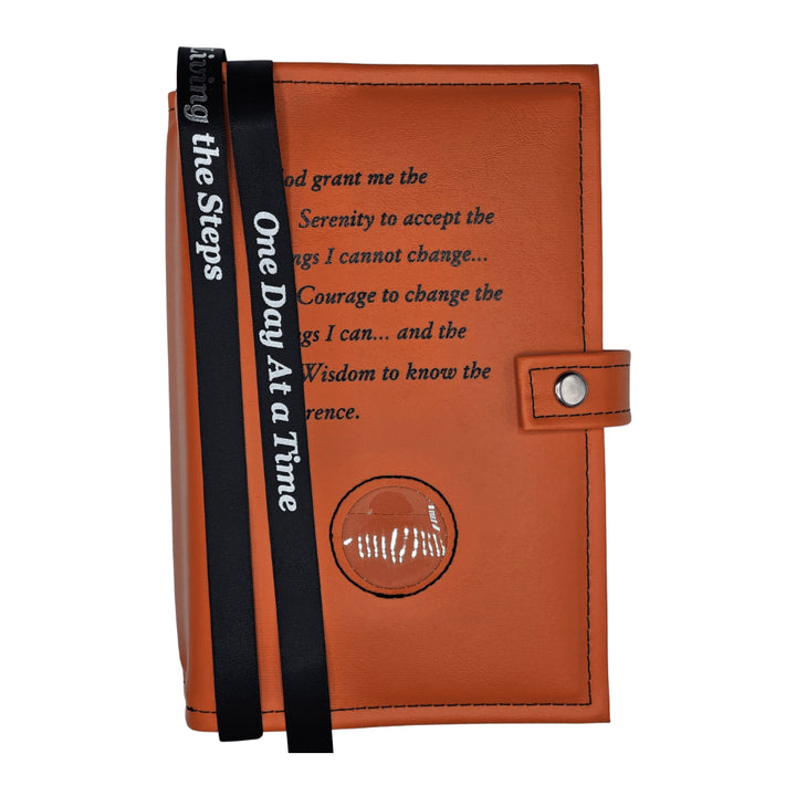 G005. AA Double Book Cover for Hardcovers. Style:  Serenity Prayer w Coin.  Available in 10 Colors.