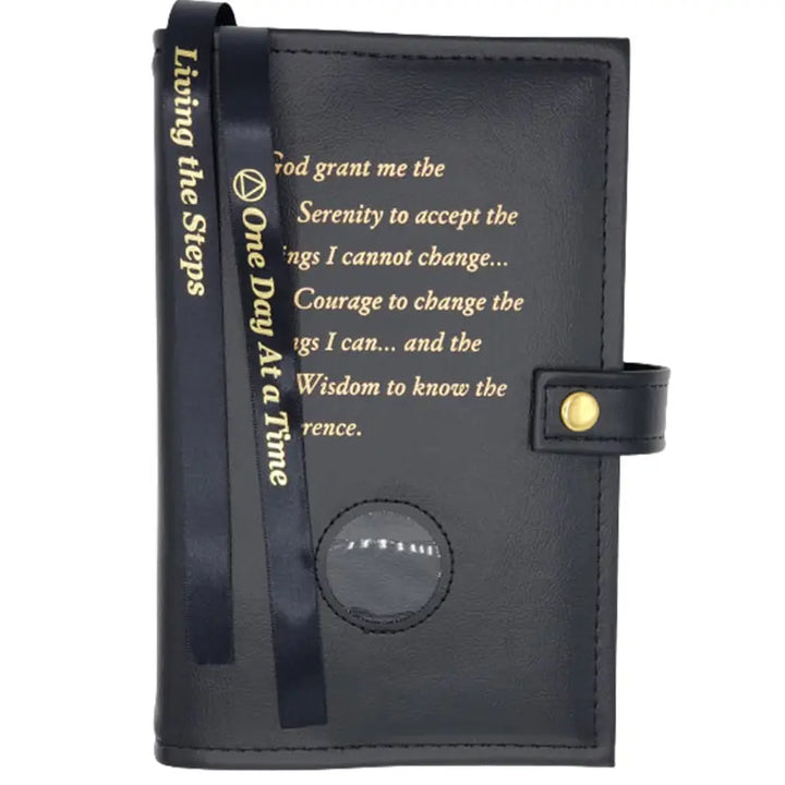 G005. AA Double Book Cover for Hardcovers. Style:  Serenity Prayer w Coin.  Available in 10 Colors.