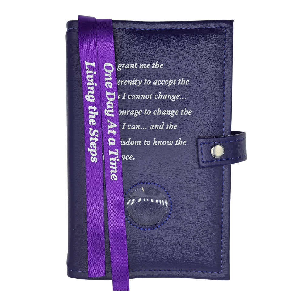 G005. AA Double Book Cover for Hardcovers. Style:  Serenity Prayer w Coin.  Available in 10 Colors.