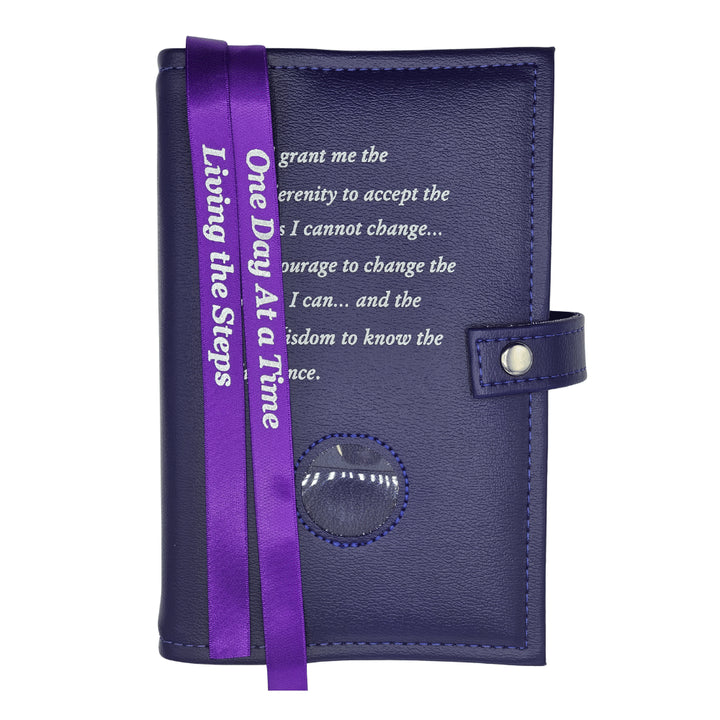 G005. AA Double Book Cover for Hardcovers. Style:  Serenity Prayer w Coin.  Available in 10 Colors.