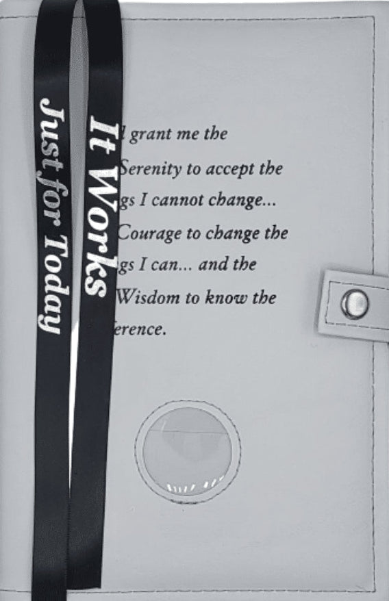 G008. NA Double Book Cover for Hardcover.  Style: Serenity Prayer w Coin Holder.  Available in 10 Colors.