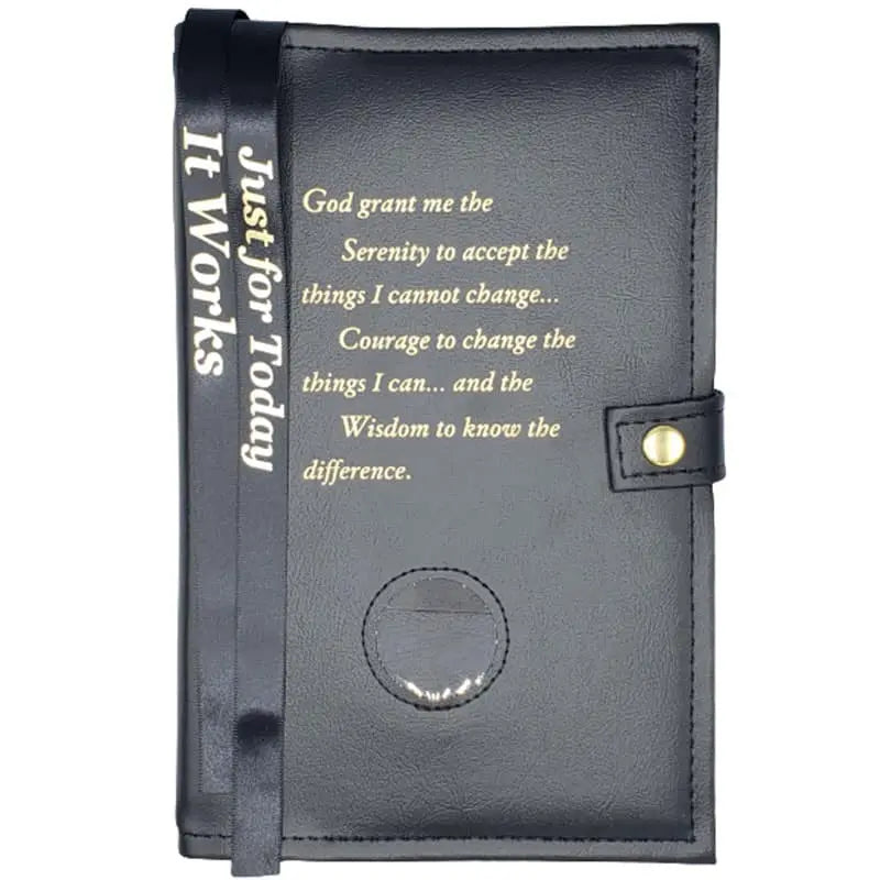 G008. NA Double Book Cover for Hardcover.  Style: Serenity Prayer w Coin Holder.  Available in 10 Colors.