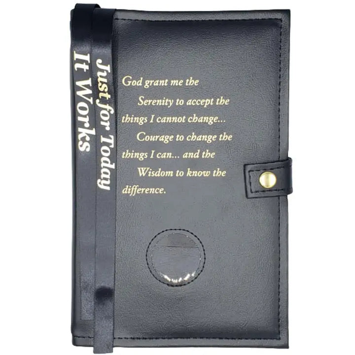 G008. NA Double Book Cover for Hardcover.  Style: Serenity Prayer w Coin Holder.  Available in 10 Colors.