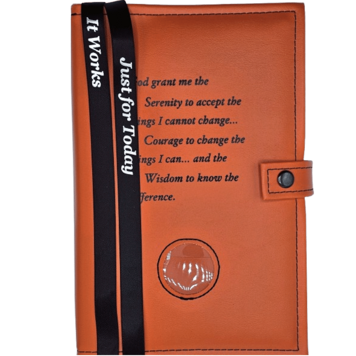 G008. NA Double Book Cover for Hardcover.  Style: Serenity Prayer w Coin Holder.  Available in 10 Colors.
