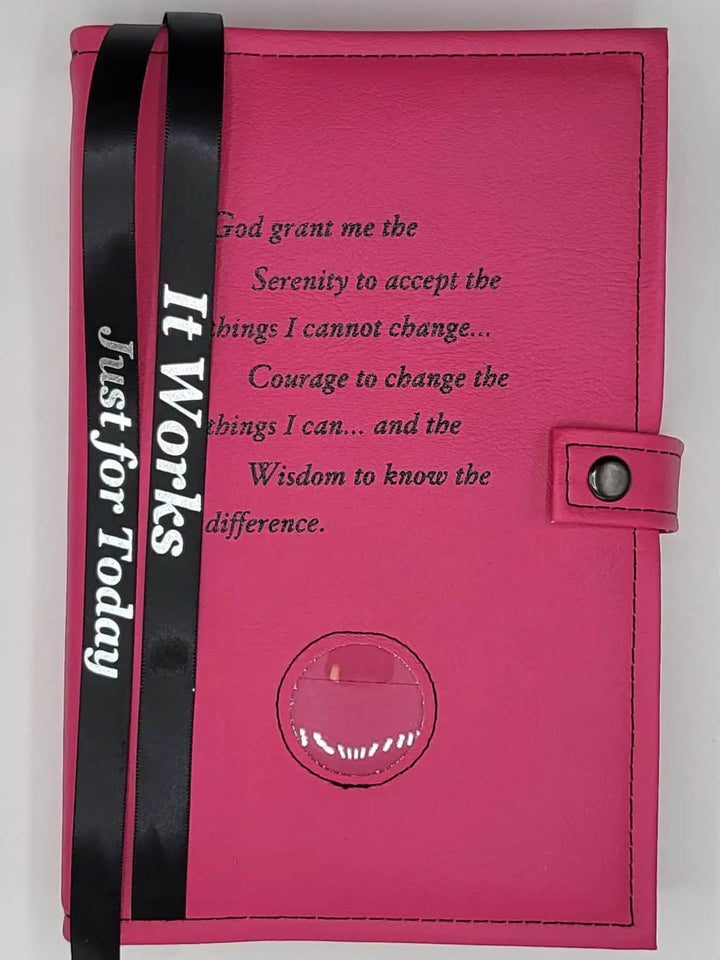 G008. NA Double Book Cover for Hardcover.  Style: Serenity Prayer w Coin Holder.  Available in 10 Colors.